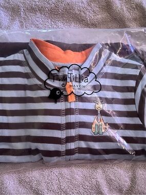 Avon Tiny Tillia by Avon Striped Baby Playsuit - Brown & Blue with Orange Trim
